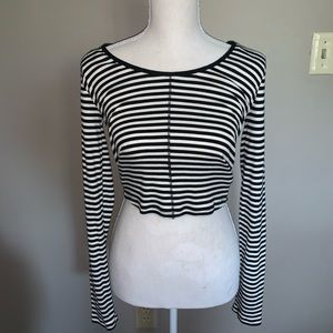 Black and white striped crop top